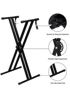 Mike Music Keyboard Stands and Piano Bench Set,Double-X Keyboard Stand Adjustable & Portable Digital Piano Stand with Locking Straps,Adjustable Height and Portable  - Image 5