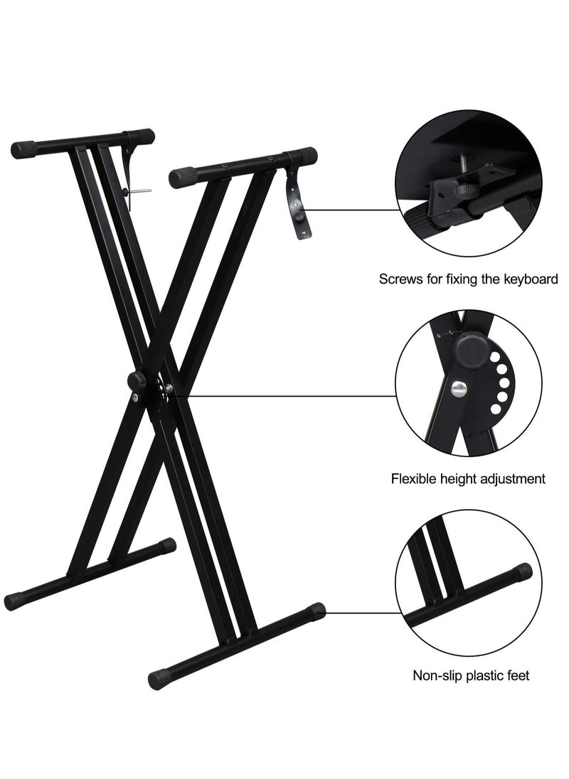 Mike Music Keyboard Stands and Piano Bench Set,Double-X Keyboard Stand Adjustable & Portable Digital Piano Stand with Locking Straps,Adjustable Height and Portable  - Image 5