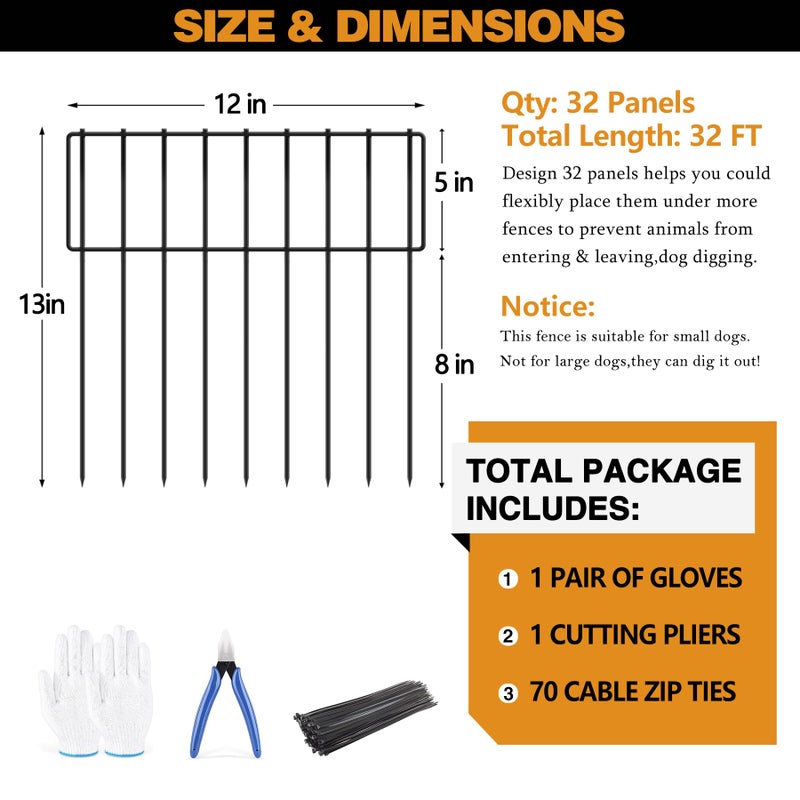 KYATE 32 Panels Animal Barrier Fence, 32ft(L) X 13inch(H) No Dig Rabbit Fences, Dog Digging Defense Ground Bottom Blockers, Rustproof Metal Border for Garden Outdoor Patio Landscaping - Image 2