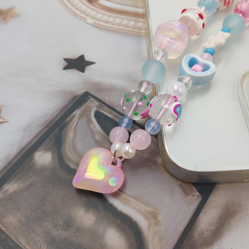cioatu Phone Charms Cute Cherry Butterfly Cell Phone Lanyard Strap Wrist Strap for Bag Airpods Camera Pendants Decor (Pink Heart Pendant) - Image 3