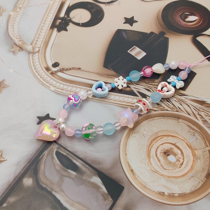 cioatu Phone Charms Cute Cherry Butterfly Cell Phone Lanyard Strap Wrist Strap for Bag Airpods Camera Pendants Decor (Pink Heart Pendant) - Image 2
