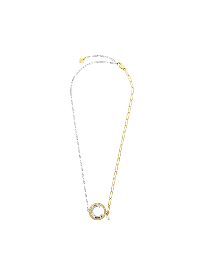 CERRUTI 1881 Cristales Necklace with Crystal-Embedded "C" Motif, Gold-Plated and Silver Chains, Timeless Luxury Design