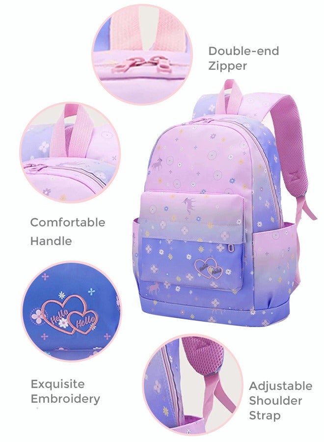 roaiss 3PCS Large Capacity Backpack Set with Cute Graphic Prints Includes Schoolbag Crossbody Bag and Pencil Case for Kids and Girls in Dark Purple and Pink - Image 4