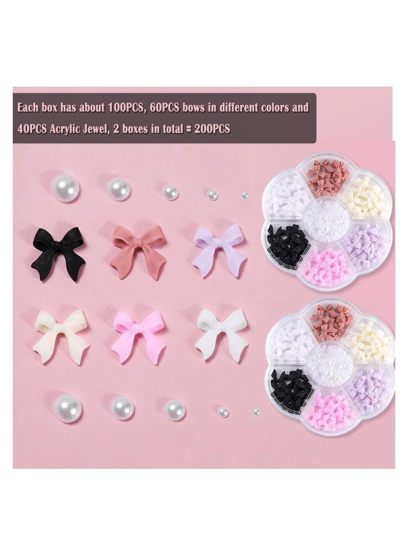Zikra Bow Nail Charm, 3D Bow Nail Charms, 200pcs Colorful 3D Bow Charm Acrylic Jewel Rhinestones Set for Nail Design Diy Decoration, for Nail Art Decorations, Nail Art Design (2 Box 1 Tweezers ) - Image 2