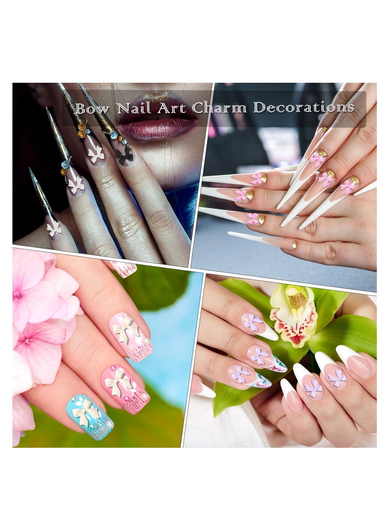 Zikra Bow Nail Charm, 3D Bow Nail Charms, 200pcs Colorful 3D Bow Charm Acrylic Jewel Rhinestones Set for Nail Design Diy Decoration, for Nail Art Decorations, Nail Art Design (2 Box 1 Tweezers ) - Image 3