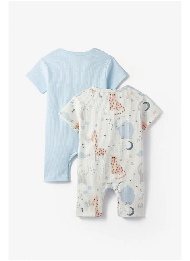 جون June Baby Patterned 2-Pack Short Jumpsuit Ecru - Blue