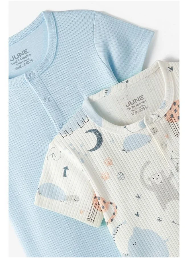جون June Baby Patterned 2-Pack Short Jumpsuit Ecru - Blue