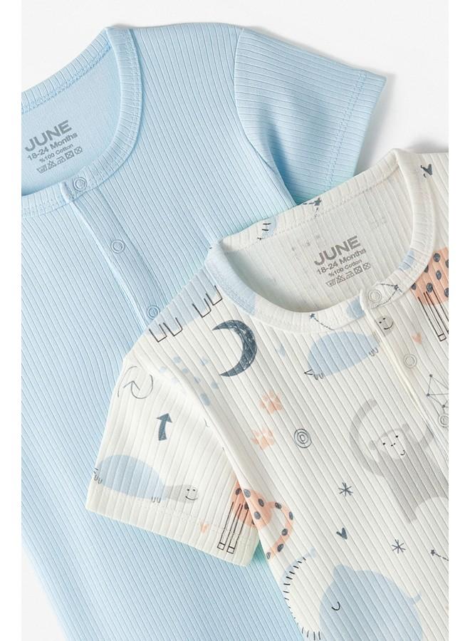 جون جمبسوت قصير بنقشة يونيو - قطعتين - بيج وأزرق - Image 3