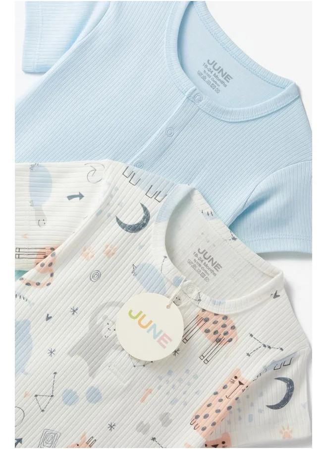 جون June Baby Patterned 2-Pack Short Jumpsuit Ecru - Blue