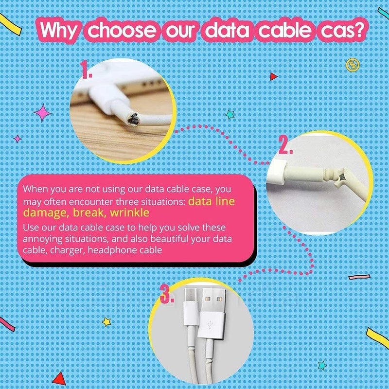 Careflection 6-in-1 Multi Combo Spiral USB Cable Protectors + Earphones Winder + Sticker + Cable Clips + Earphone Jack Clip for Old 5W Apple iPhone iPad Charger (Cat) - Image 3