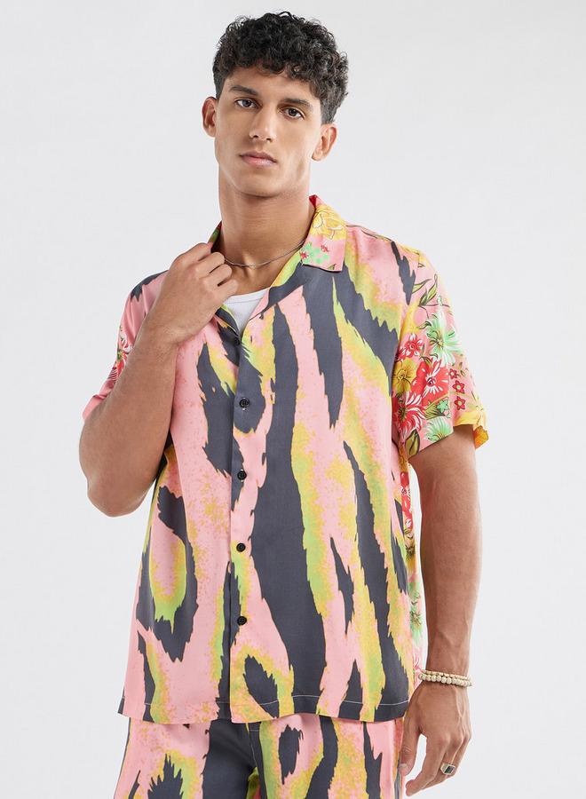 سبلاش فيڤ قميص بياقة كامب وأكمام قصيرة وقصة عادية وطبعات - Image 1