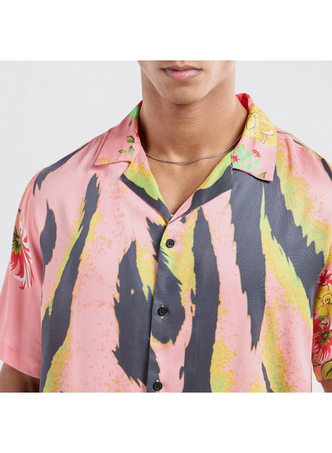 سبلاش فيڤ قميص بياقة كامب وأكمام قصيرة وقصة عادية وطبعات - Image 4