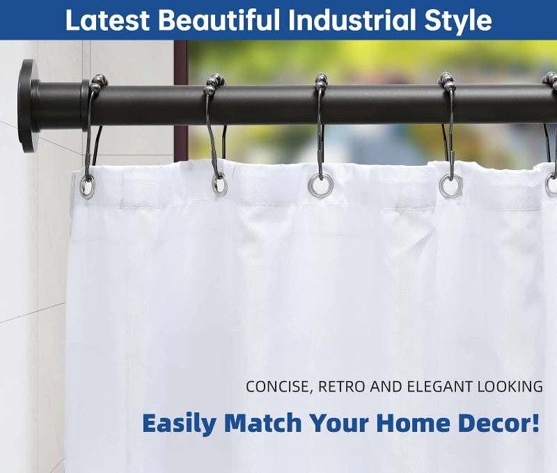 BRIOFOX Industrial Shower Curtain Rod - Rustproof Non-Slip 43-72 Inch Stainless Steel Tension Curtain Rod for Window or Bathroom, Matte Black - Image 2