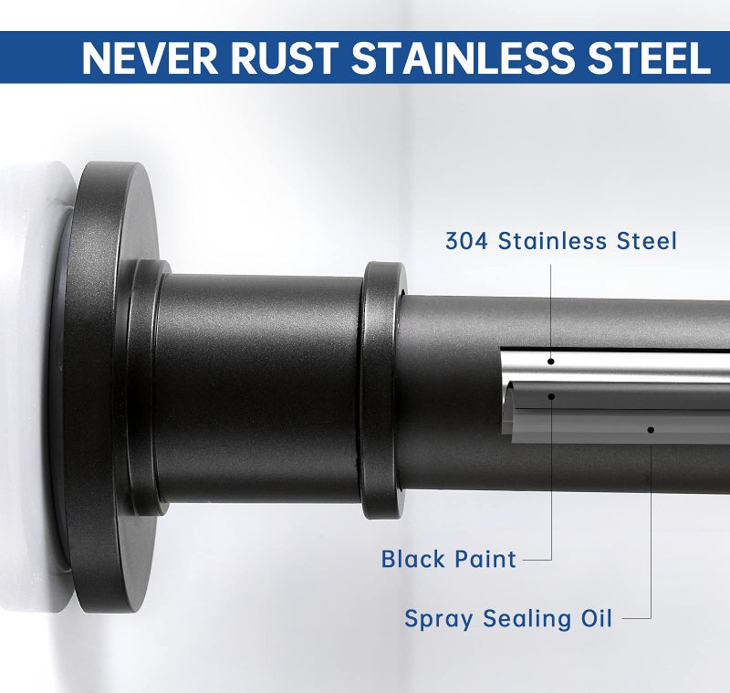 BRIOFOX Industrial Shower Curtain Rod - Rustproof Non-Slip 43-72 Inch Stainless Steel Tension Curtain Rod for Window or Bathroom, Matte Black - Image 3