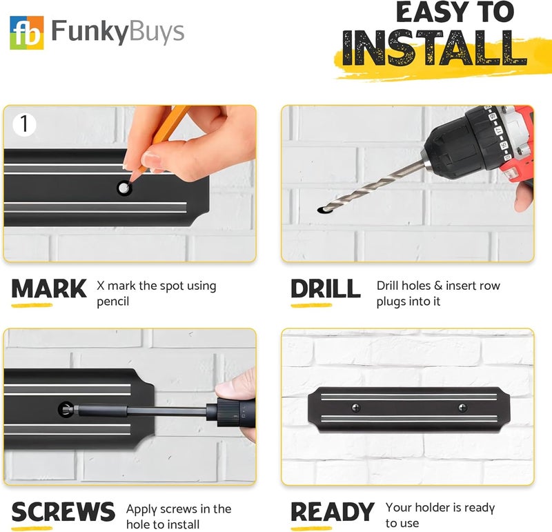 FB FunkyBuys حامل سكاكين مغناطيسي FunkyBuys شريط تخزين سكاكين مغناطيسي للسكاكين والأدوات، مغناطيس سكاكين للحائط، رف/قضيب سكاكين مثبت على الحائط للمطبخ المنزلي (20 سم، بلاستيك) - Image 4