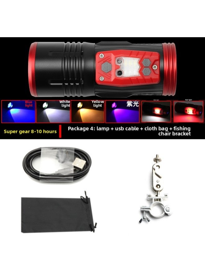 2023 New LED High Power Four Light Source Night Fishing Light USB Charging Induction Red Blue Light Strong Light Fishing Light