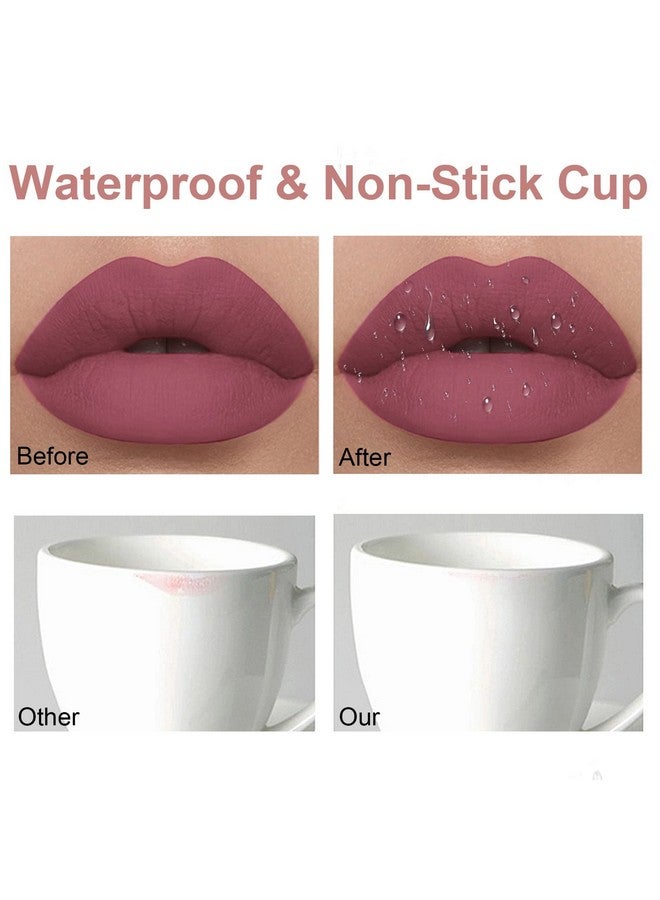 Rosarden 2Pcs Matte Lipstick And Lip Liner Set Cream Nude Mauve Long Lasting Waterproof Lipliner Pencil & Plumper Lip Gloss Retractable Lip Liner And Liquid Lipstick For Women Girls Lip Makeup - Image 4