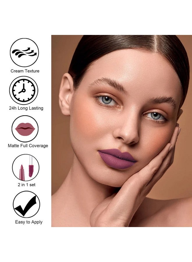 Rosarden 2Pcs Matte Lipstick And Lip Liner Set Cream Nude Mauve Long Lasting Waterproof Lipliner Pencil & Plumper Lip Gloss Retractable Lip Liner And Liquid Lipstick For Women Girls Lip Makeup - Image 3