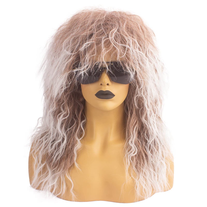 Askuang 80S Costumes For Men 80S Rock Mullet Wigs For Women And Men Curly Long Punk Heavy Metal Rocker Wig Halloween Costume Male Wig Ombre Brown - Image 2