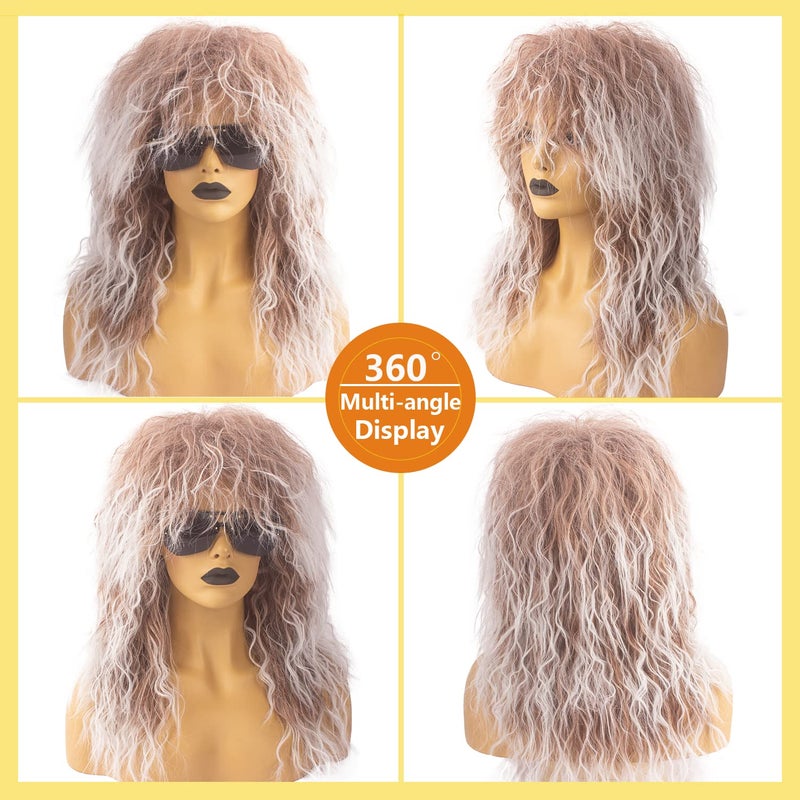 Askuang 80S Costumes For Men 80S Rock Mullet Wigs For Women And Men Curly Long Punk Heavy Metal Rocker Wig Halloween Costume Male Wig Ombre Brown - Image 3