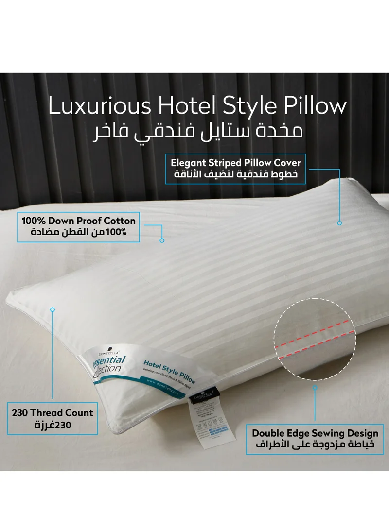 Donetella White-1200g (Pack of-1) Cotton Pillow Hotel Style, 1200 Gms, 1 Piece, Size 50x75 cm, Satin Stripes, Double Edge Stitched Premium Gel Fiber, Soft & Plush Bed Pillow  | Best Price UAE