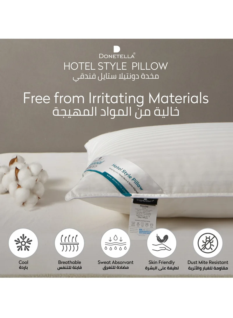 Donetella White-1200g (Pack of-1) Cotton Pillow Hotel Style, 1200 Gms, 1 Piece, Size 50x75 cm, Satin Stripes, Double Edge Stitched Premium Gel Fiber, Soft & Plush Bed Pillow  | Best Price UAE