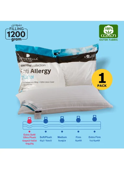 Donetella Cotton Pillow Hotel Style, 1200 Gms, 1 Piece, Size 50x75 cm, Satin Stripes, Double Edge Stitched Premium Gel Fiber, Soft & Plush Bed Pillow