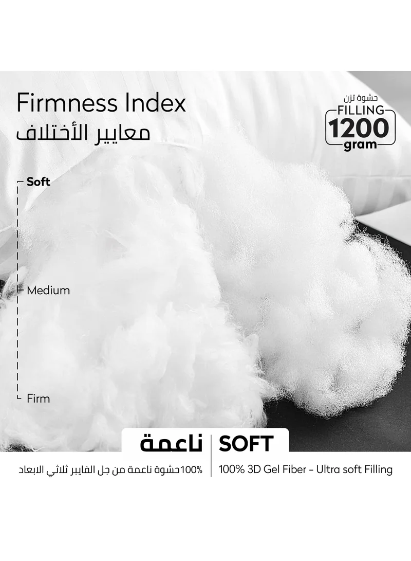 Donetella White-1200g (Pack of-1) Cotton Pillow Hotel Style, 1200 Gms, 1 Piece, Size 50x75 cm, Satin Stripes, Double Edge Stitched Premium Gel Fiber, Soft & Plush Bed Pillow  | Best Price UAE