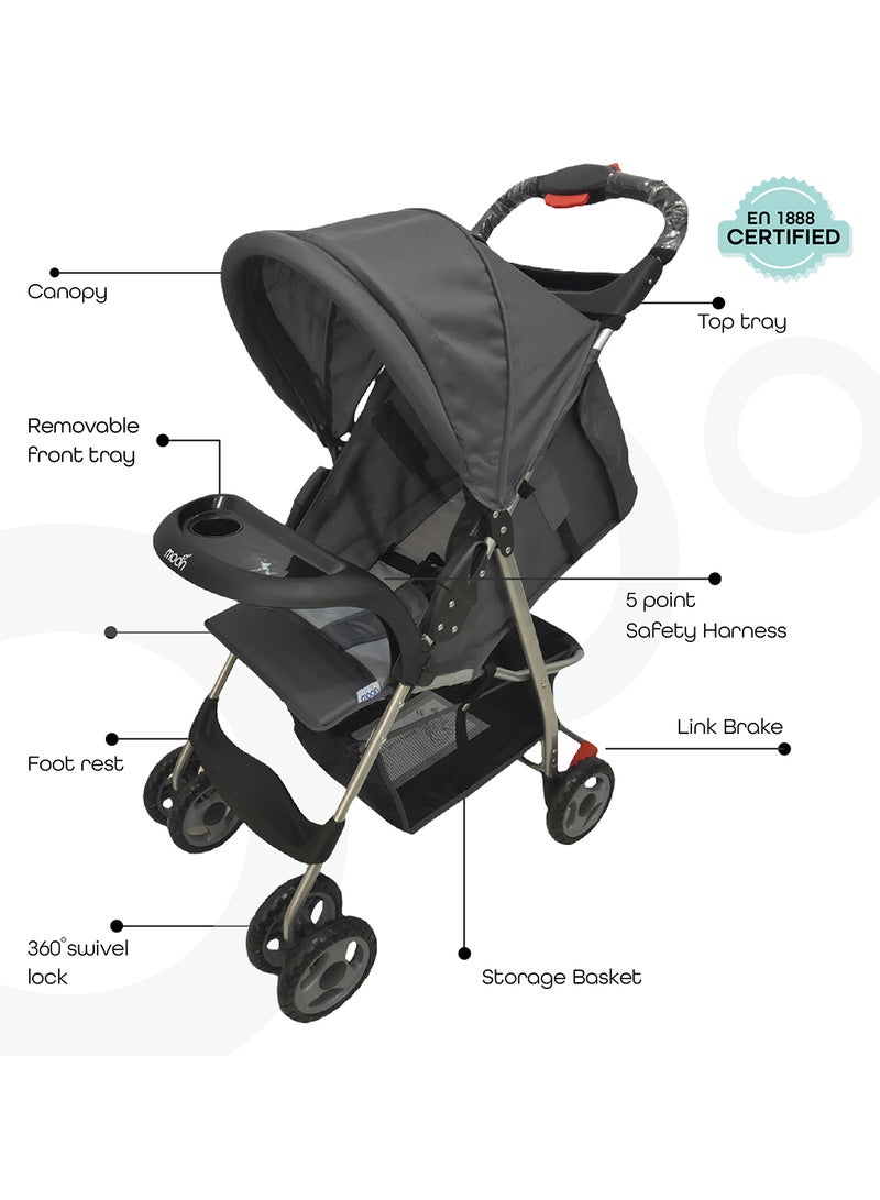 Moon Easy  One Hand Fold Stroller, Multi-Postion Reclining Seat For Infant - Grey - Image 2