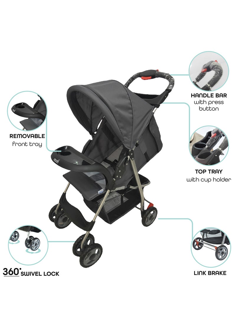Moon Easy  One Hand Fold Stroller, Multi-Postion Reclining Seat For Infant - Grey - Image 3