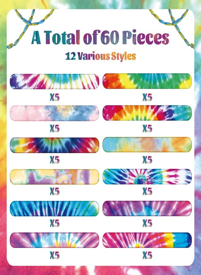 Lcnjscgo 60PCS Tie Dye Party Favors Slap Bracelets, Groovy Wristbands Bracelets Goodie Bag Fillers for Tie Dye Birthday Decorations Supplies for Boys and Girls kids Adults - Image 3