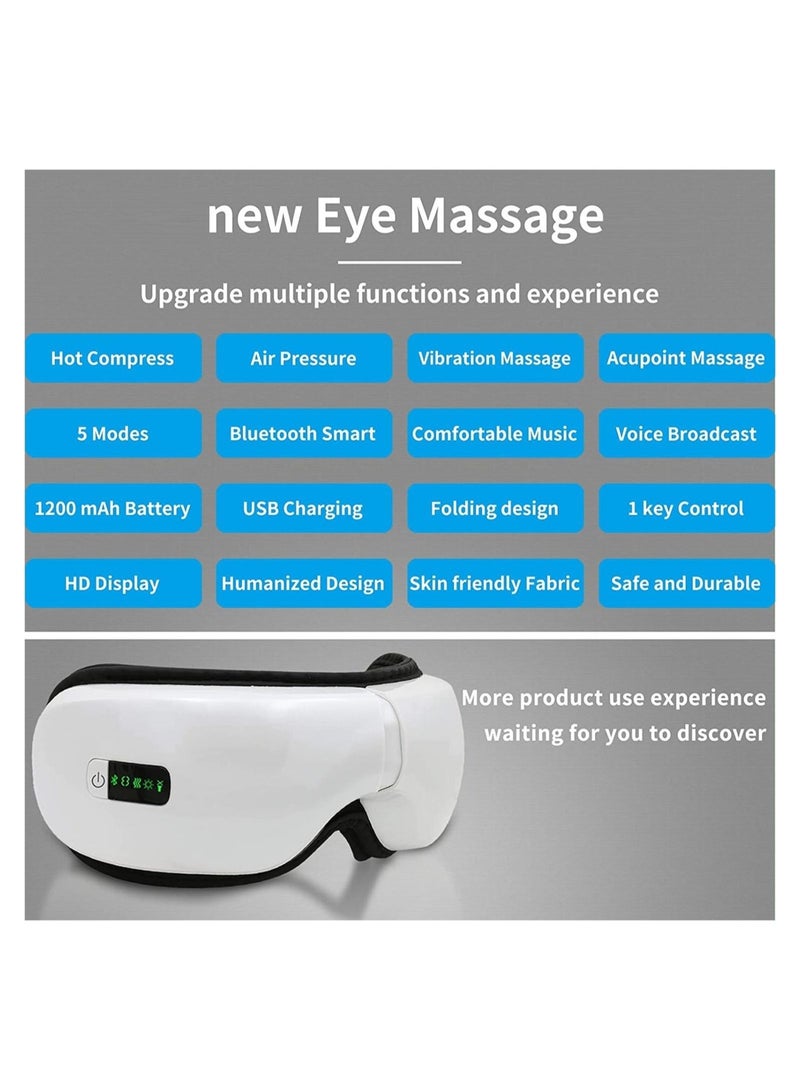 Foldable Eye Massager with Heat, Compression, Air Pressure  Vibration Massage to Alleviate Eye Exhaustion Adjustable in 5 Modes, Eye Massager with Bluetooth Music, USB Rechargeable - Image 4
