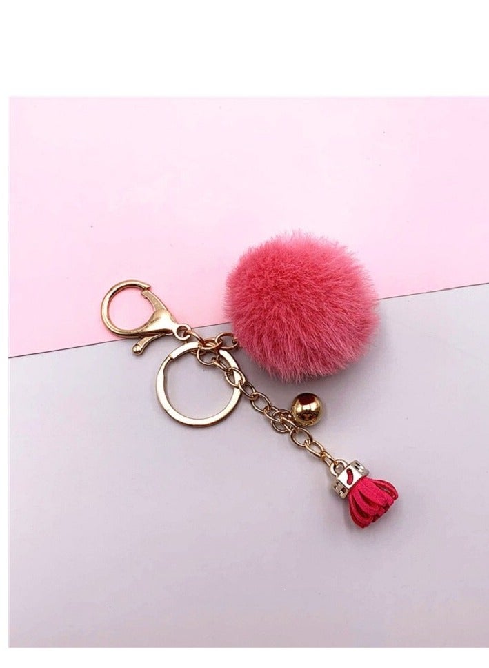 O Ozone Pompoms Keychain Small Faux Fur Ball with Gold Plated Keyring Handbag Backpack