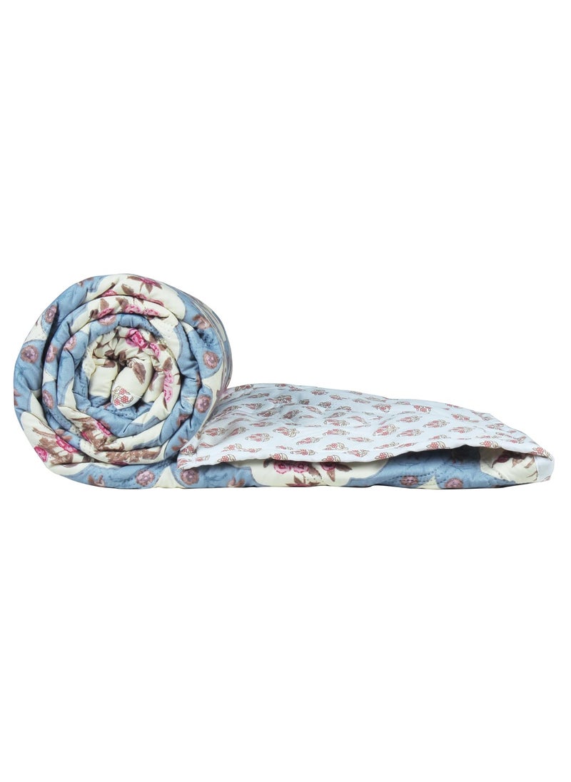 Story@Home - Story@Home Double Bed Comforter | Microfiber Blanket | Dohar | 220x250 cm | Cream & Blue Blanket Floral Design | Cozy Bedding Blankets for Winter All Seasons and Stylish Home Bedroom Decoration Items - Image 1