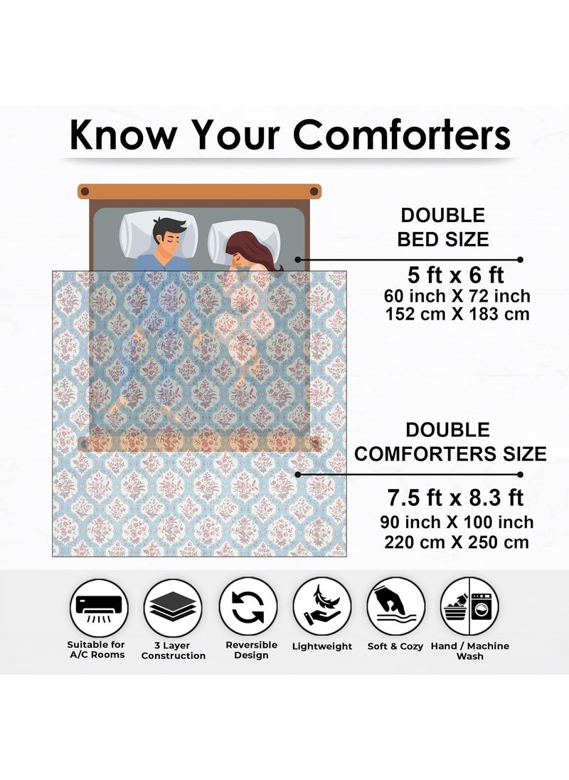 Story@Home - Story@Home Double Bed Comforter | Microfiber Blanket | Dohar | 220x250 cm | Cream & Blue Blanket Floral Design | Cozy Bedding Blankets for Winter All Seasons and Stylish Home Bedroom Decoration Items - Image 1