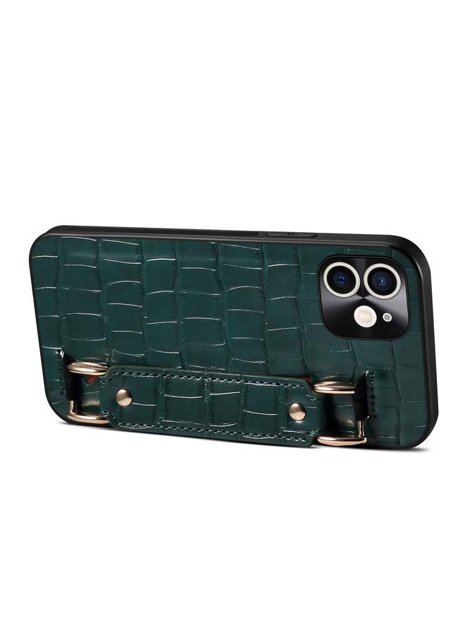 اس-توب جراب لهاتف iPhone 12 مع سوار معصم من جلد التمساح ومحفظة وغطاء خلفي من الجلد - Image 4