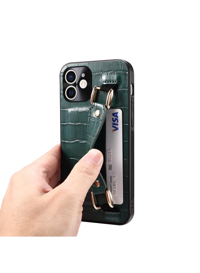 اس-توب جراب لهاتف iPhone 12 مع سوار معصم من جلد التمساح ومحفظة وغطاء خلفي من الجلد - Image 5