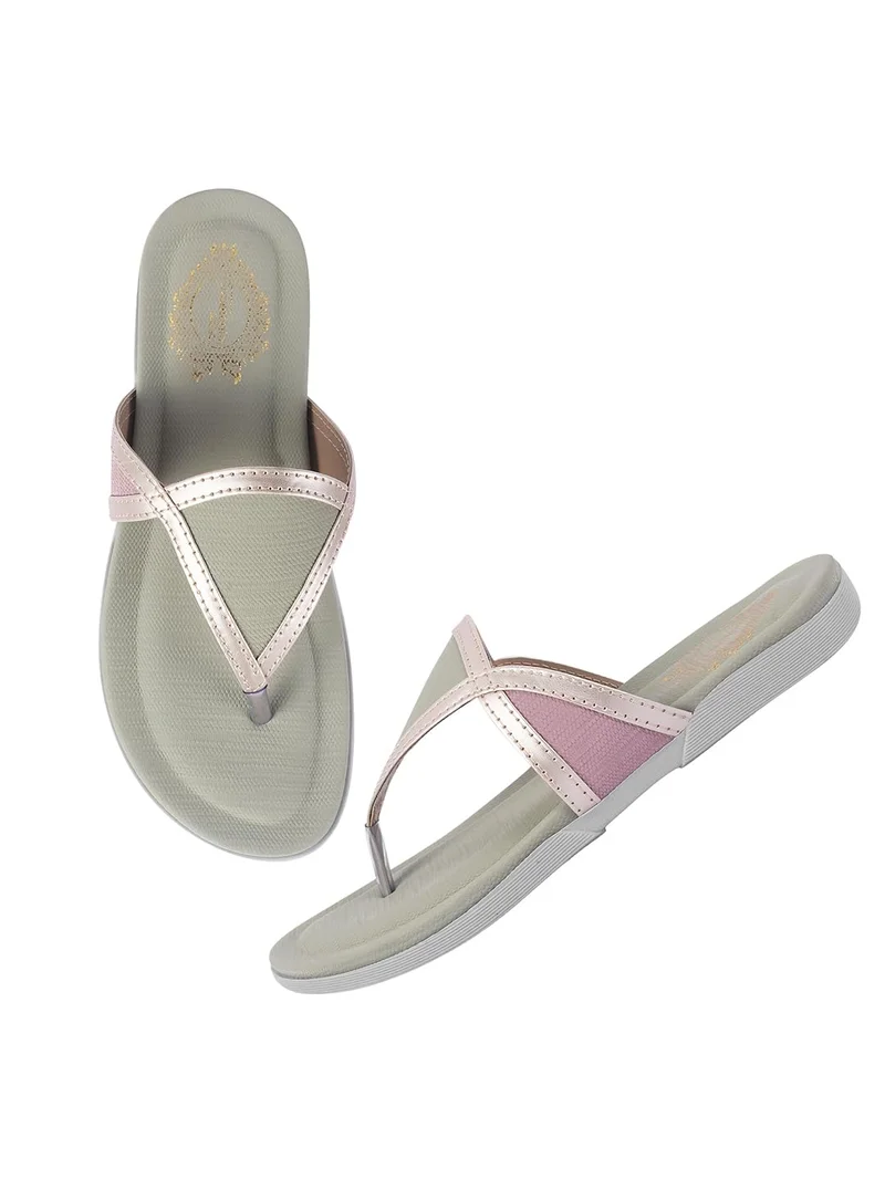 Shoetopia Shoetopia Women's Comfortable Flip Flop Sandals – Metallic Strap, Soft Cushioned Sole, Casual Summer Beach Footwear
