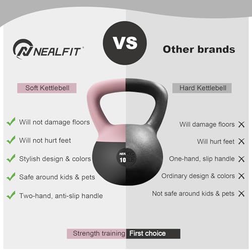 NEALFIT Soft Kettlebell 5LB/10LB/15LB/20LB/25LB, Kettlebells for Home Gym Strength Training, Anti-Slip Fitness Weights for Men Women (10LB Pink-Graphite Black) - Image 4