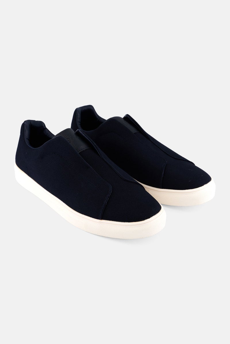 Algspar Men Tripe Stitch Slip On Casual Shoes, Navy - Image 1