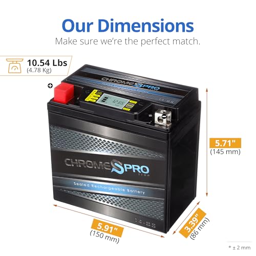 Chrome S Pro iGel YTX14-BS Maintenance-Free, 210CCA, LCD Voltage Display, 12V 16Ah Battery Replacement for ATV, Motorcycle, Jet Skis, Scooter, UTV, and More - Nut and Bolt (T3) Terminal - Image 2