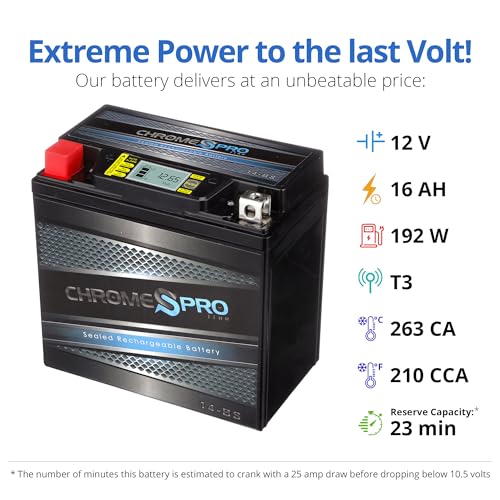 Chrome S Pro iGel YTX14-BS Maintenance-Free, 210CCA, LCD Voltage Display, 12V 16Ah Battery Replacement for ATV, Motorcycle, Jet Skis, Scooter, UTV, and More - Nut and Bolt (T3) Terminal - Image 3