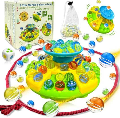rytopt 3Tier Marble Balance Game Marbles 60 Glass Marbles Storage Base Marble Board Game for 14 Players Fun Party Game for Adults Valentines Easter Christmas Party Favors - Image 1