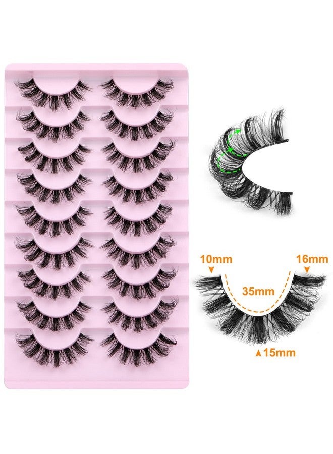 alphonse Russian Lashes Clear Band False Eyelashes Natural Look D Curl Curly Fake Lashes Russian Strip Faux Mink Eyelashes 9 Pairs Pack - Image 3