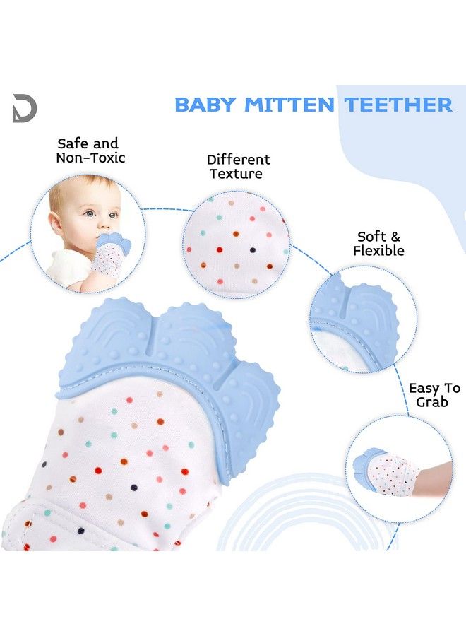 DaKos Teething Mitten [2 Pack] Soft Food Grade Silicone Teether Mitten Glove Handy Teething Mit Toy For Self Soothing Bpa Free For 3�12 Months Infants (1 Pair) (Sky Blue) - Image 3