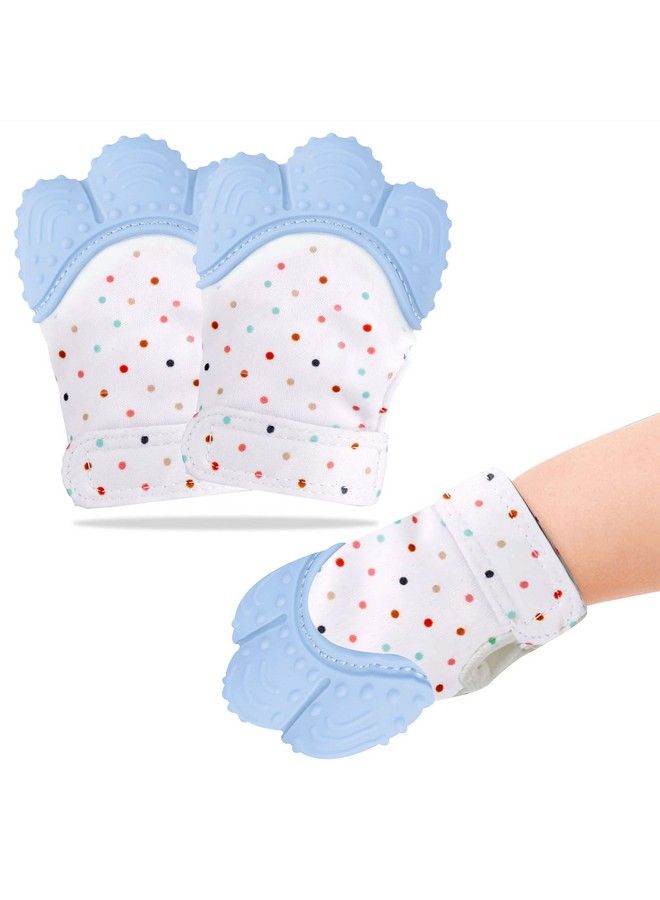 DaKos Teething Mitten [2 Pack] Soft Food Grade Silicone Teether Mitten Glove Handy Teething Mit Toy For Self Soothing Bpa Free For 3�12 Months Infants (1 Pair) (Sky Blue) - Image 2
