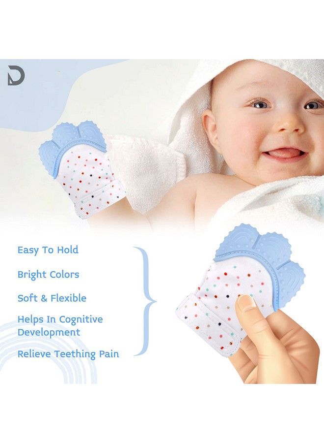 DaKos Teething Mitten [2 Pack] Soft Food Grade Silicone Teether Mitten Glove Handy Teething Mit Toy For Self Soothing Bpa Free For 3�12 Months Infants (1 Pair) (Sky Blue) - Image 4