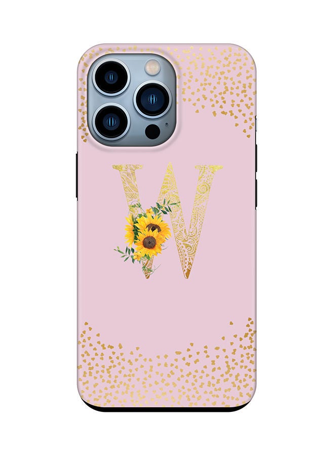 Stylizedd Monogram Tough Cover for Apple iPhone 13 Pro Case Custom Initials Letter Floral Mandala Pattern Tough Pro Dual Layer hybrid PC inner TPU protection Alphabet- W (Pink) - Image 1