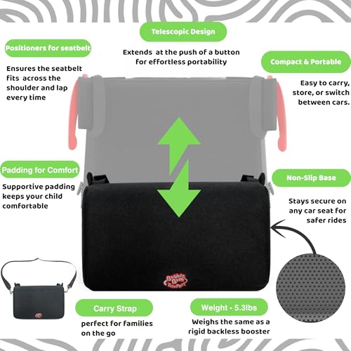 BubbleBum Teleport Backless Booster Car Seat, Kids Booster Seat for Car 40-100 lbs, Telescopic Portable Carseat, Ideal for Everyday Use and Foldable for Travel, 4 Year Old + Child/Toddler - Black - Image 3