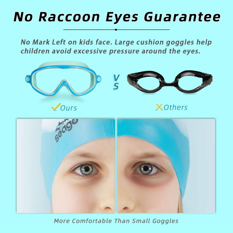 Seago Kids Goggles for Swimming 2 Pack No Leaking Anti-Fog Outer Eye Fit with Wide View UV Protection Crystal Clear Watertight Swim Goggles with nose cover Suitable for Children Youth Boys Girls Age 3 to 14 - Image 4